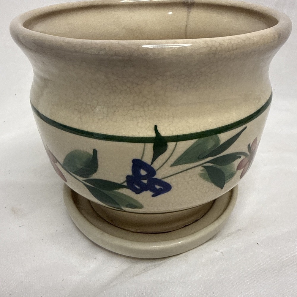 Stoneware USA Pottery Planter – Hand Painted Cottage Floral – 5"